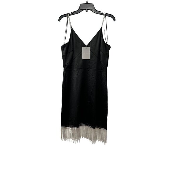 New Chelsea28 Size M Rhinestone Fringe Minidress Black party dress *Thread Pull* - Picture 2 of 16
